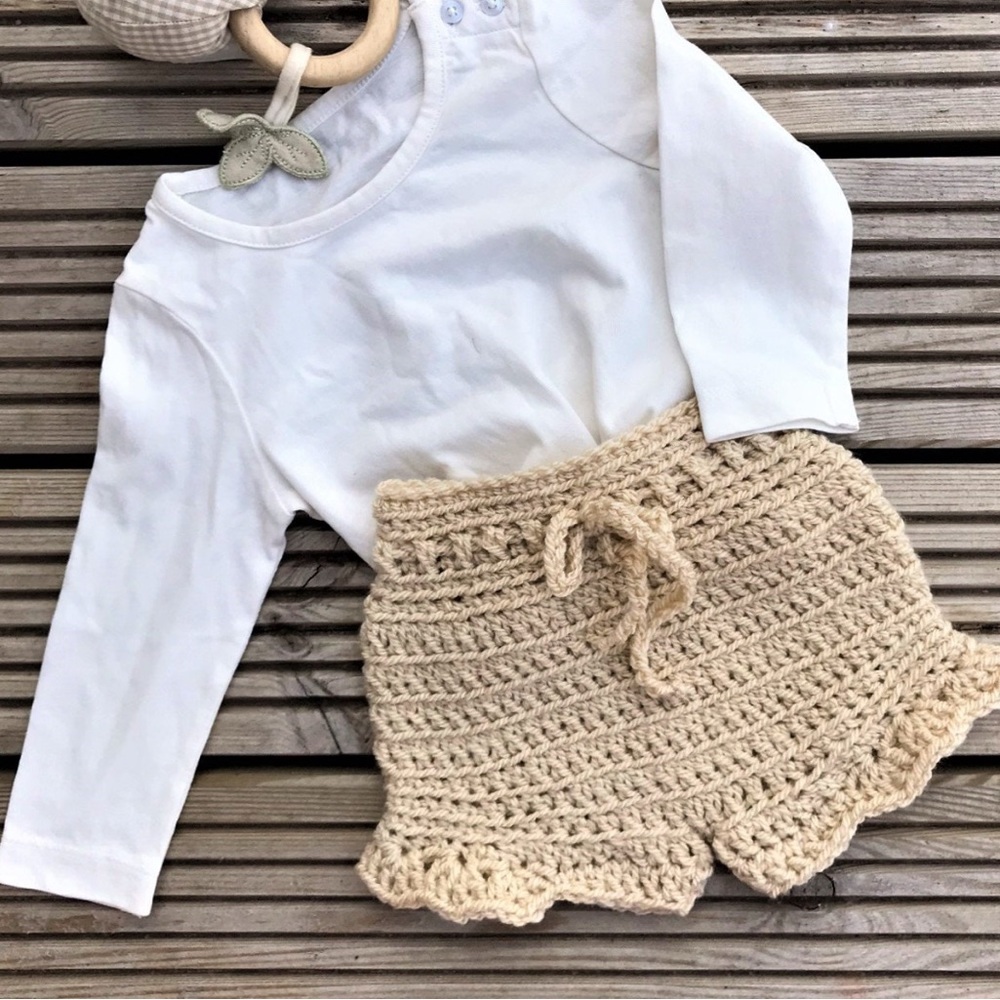 Handmade Crochet Tan Kids Shorts